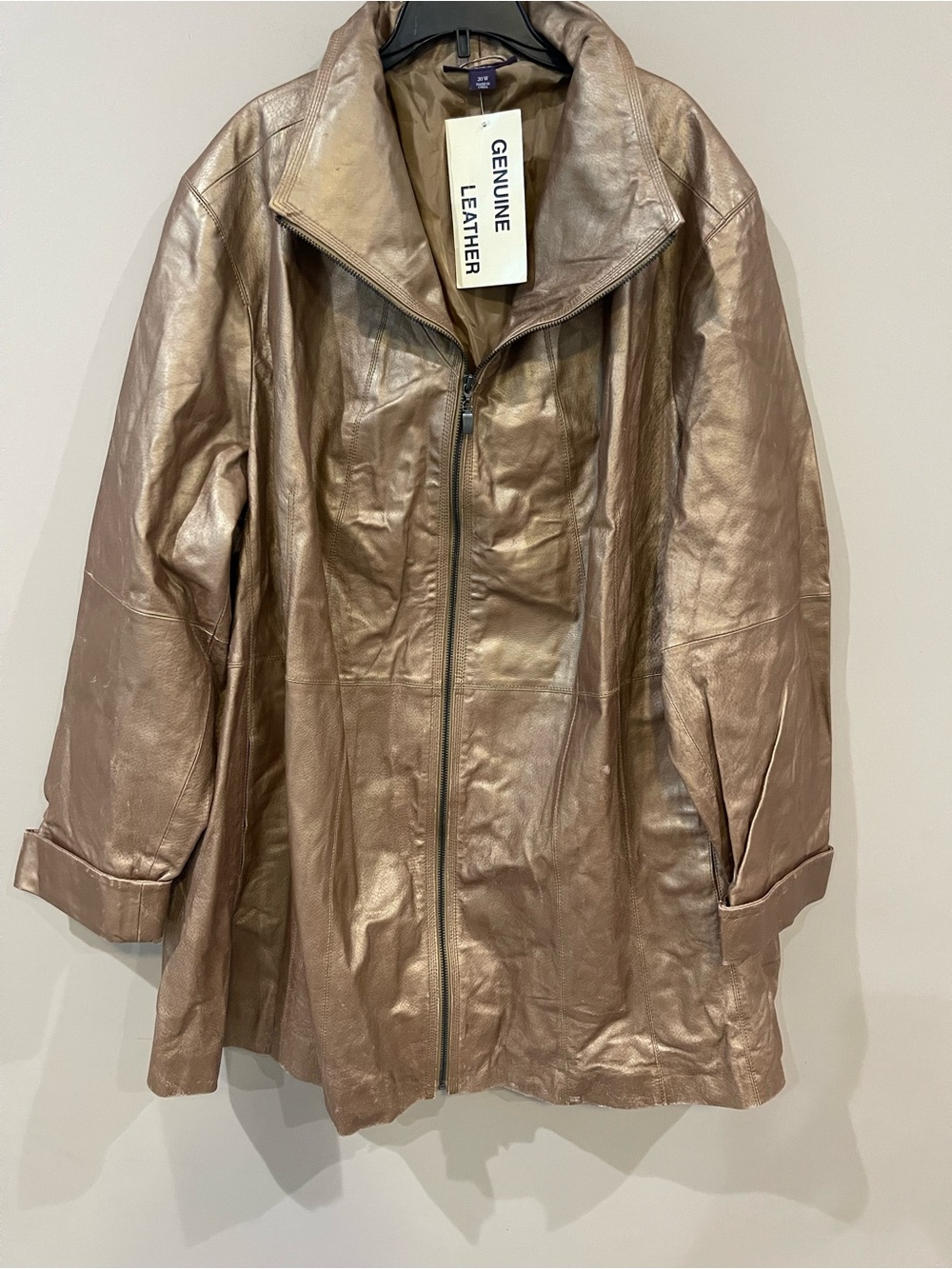 Roaman's Metallic Bronze Genuine Leather Zip-Front Jacket